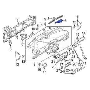 Central dashboard cover for Ford Fusion mk5 17-20 speaker, black,