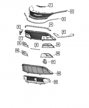 Left center grille trim Chrysler 200 15-17 broken fastener