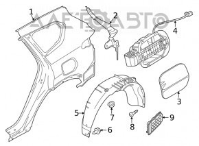 Quarter wing rear left Hyundai Santa FE 19-23 on the body, red