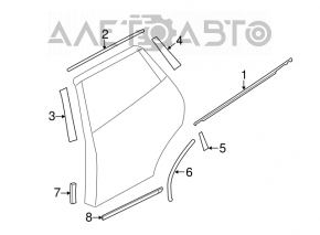 Door-glass molding, center rear right, Nissan Rogue 2015