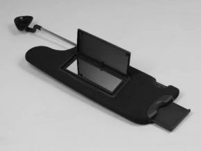 Left sun visor for a 2014 Dodge Challenger (pre-restored), black, without backlight, without hook