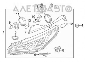 Headlight front left bare Hyundai Sonata 15-17 halogen without fastening, for polishing, crack, Taiwan