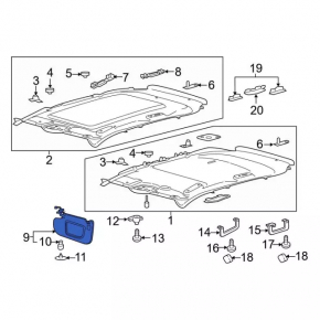Right visor Ford Edge 15 - gray, with backlight, without hook, without plug