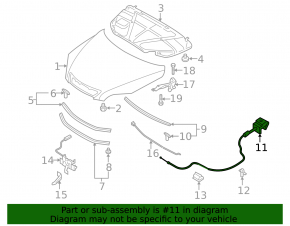Hood cable with opening hook Mazda3 03-08 HB