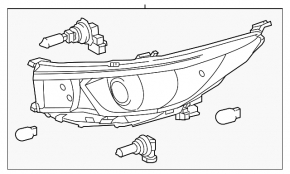 Headlight front right bare Toyota Highlander 17-19 halogen + LED DRL, light