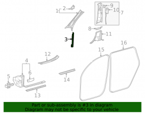 Front pillar trim, middle left, Mercedes W167 GLE 350 450 20-24, dark gray