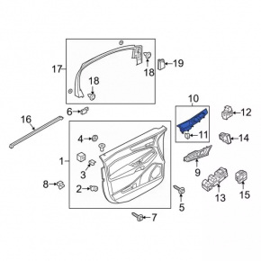 Ford Edge 15-24 right rear window control trim panel structure