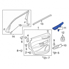 Ford Edge 15-24 right rear window control trim panel structure