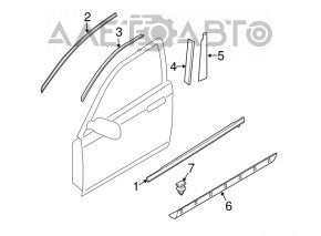 Molding door-glass central front right Mazda CX-7 06-09 chrome, scuffs, missing plug