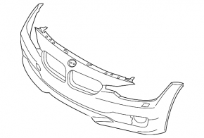 Bare front bumper BMW 3 F30 12-15 for parking sensors, for washers
