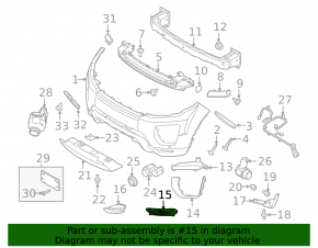 Right lower grille for the front bumper of a Land Rover Range Rover Evoque 12-18, for parking sensors