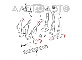Body pillar central left Toyota Highlander 08-13 on the body