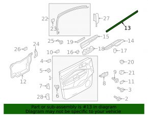 Glass seal inside front left door Ford Escape MK3 13-19