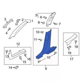 Center pillar trim lower right Ford Escape MK4 20-24 black