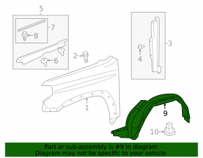 Front right fender liner for Toyota 4Runner 14-24 rest.