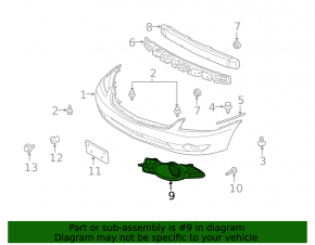 Left front bumper grille for Mitsubishi Galant 2009-2013 under fog lights