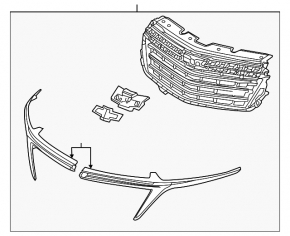 Chevrolet Equinox 2022-2024 grille assembly with emblem and moldings, chrome, LS