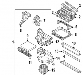 The bare heater housing and ventilation of the Hyundai Santa Fe 24-26 HEV