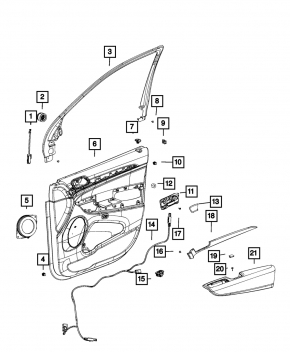 Beige front right door panel for Jeep Grand Cherokee WK2 19-22, with beige and black leather inserts, beige leather armrest, dark wood molding, with handle, scratches, dents, needs cleaning