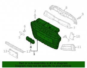 Left parking sensor mount in the radiator grille of the Audi A3 8V 15-16