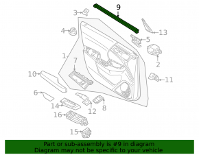 Inner glass seal for the front right door of a Mitsubishi Outlander 22-25