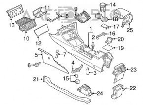 Console central armrest and cup holders VW Golf 15-17
