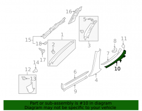 Door sill trim rear right inner Subaru Outback 10-14 beige