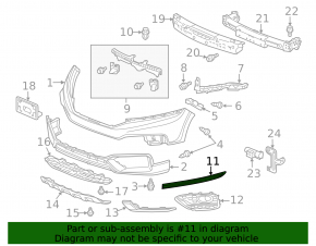 Right front bumper molding for Honda Crosstour 2013-15, headlamp