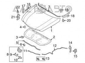 Hood hinge left Hyundai Sonata 11-15