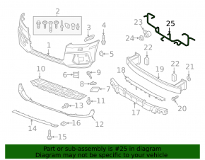 Wiring for the front bumper of the Audi Q3 8U 16-18 for parking sensors, dimensions and temperature sensor