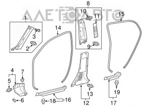 Front pillar trim upper left Lexus CT200h 11-17 gray