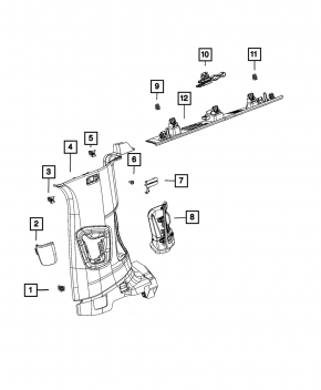 Left rear pillar trim in front of the window, Jeep Grand Cherokee WL 21-25, black, under the deflector, long
