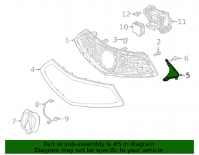 Right grille deflector for Acura RDX 19-25 2019-24