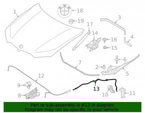 Hood release cable rear BMW X5 G05 19-23