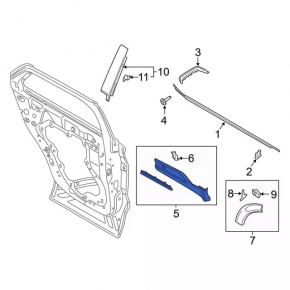 Door trim lower rear right Ford Explorer 20-24 with matte chrome molding, Platinum
