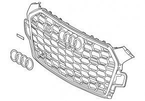 Audi A5 F5 20-25 radiator grille assembly without chamber, gloss black + chrome, S-Line