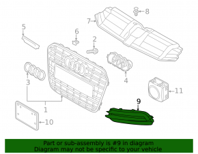 Front bumper grille left Audi A6 C7 12-15 without plug