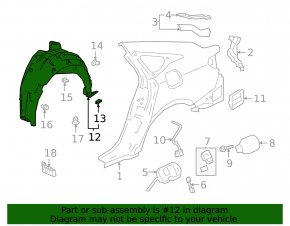 Rear right fender liner Honda Accord 18-22 EX-L, Hybrid, Touring, torn