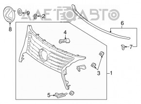 Radiator grill grill Lexus RX350 RX450H 13-15 rest, assembly Canada