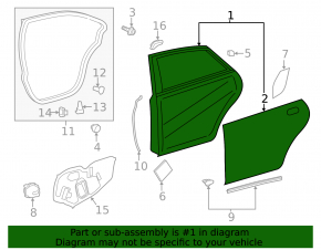 Door bare rear left Lexus ES300h ES350 13-18 butt