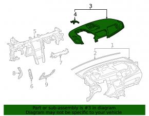 Upper dashboard with airbag for the Buick Encore 13-16, black