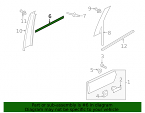Upper rear left door molding VW Touareg 11-17 chrome with glass seal