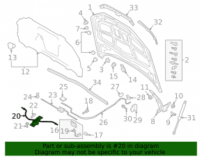 Audi A4 B9 17-25 hood release handle bracket with cables, cable mount broken