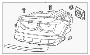 Headlight front left VW Atlas 18-20 pre-rest assembled with chrome and block