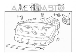 Headlight front left VW Atlas 18-20 pre-rest complete with chrome and block