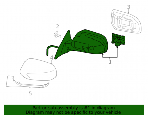 Left side mirror assembly, heated, for Subaru Outback 10-14
