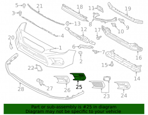 Right front bumper grille for Subaru WRX 18-21 under fog lights