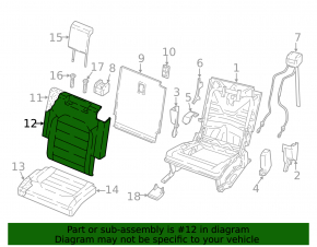 Rear seat back upholstery, 3rd row, left, VW Atlas 20-21, black fabric