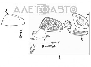 Right side mirror for Toyota Highlander 20-26, 7 pins, turn signal, heated, BSM, black