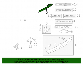 Upper trunk door molding with emblem Ford Escape MK3 13-16 prerest without camera chrome, defect
